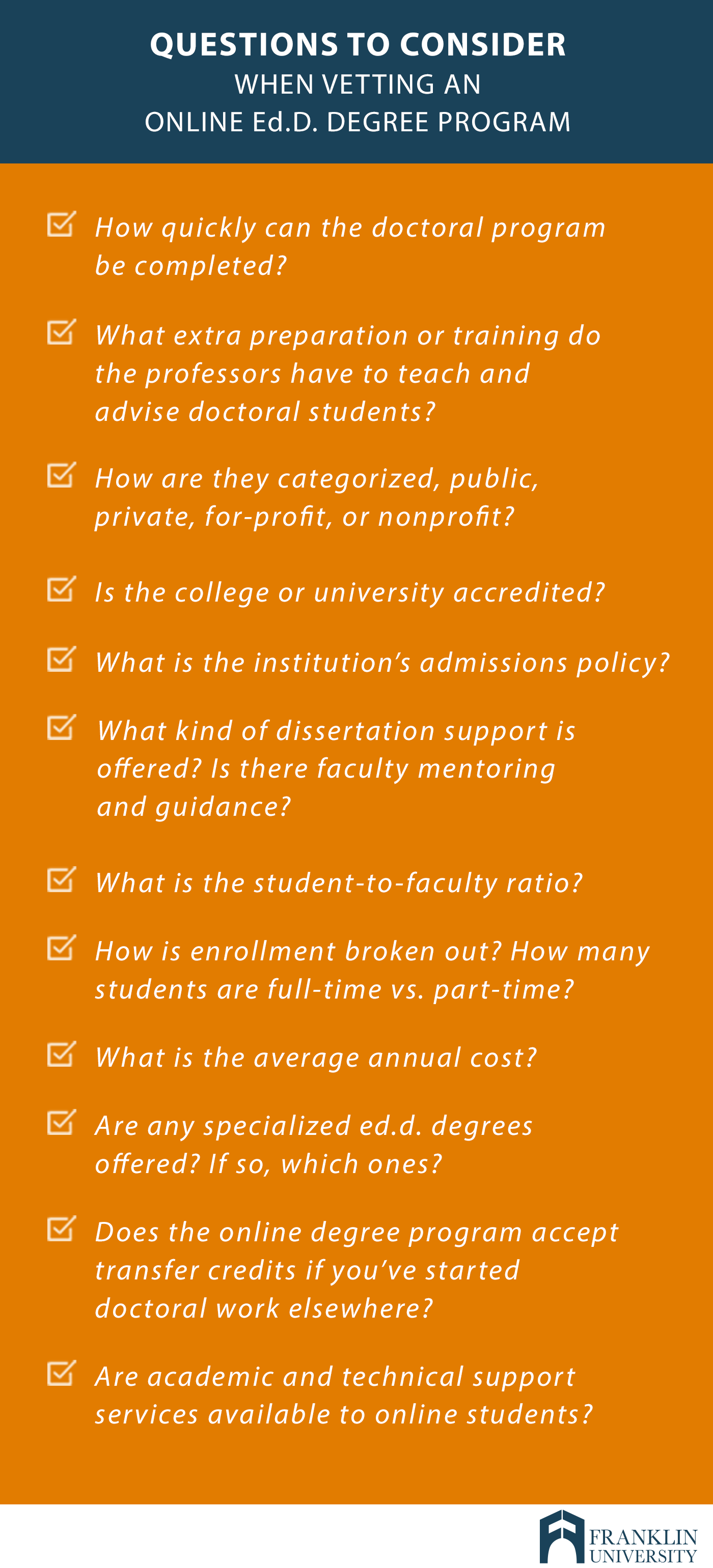 graphic describes the questions to consider when vetting an online Ed.D. degree program