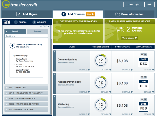 graphic displays screenshot my transfer credit