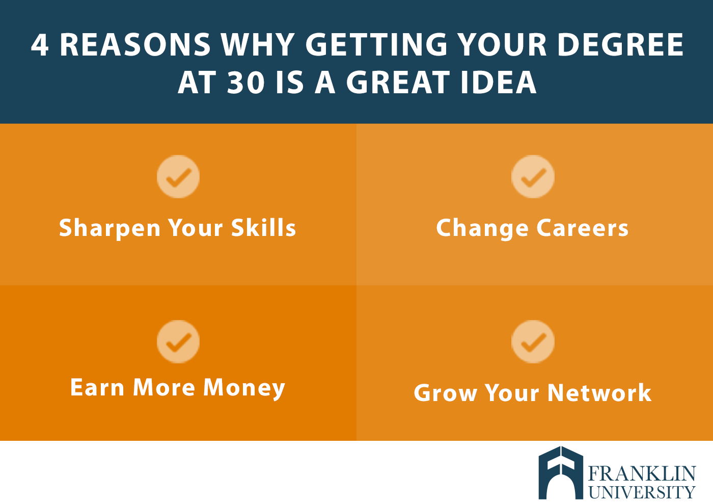 graphic describing 4 reasons why getting your degree at 30 is a great idea